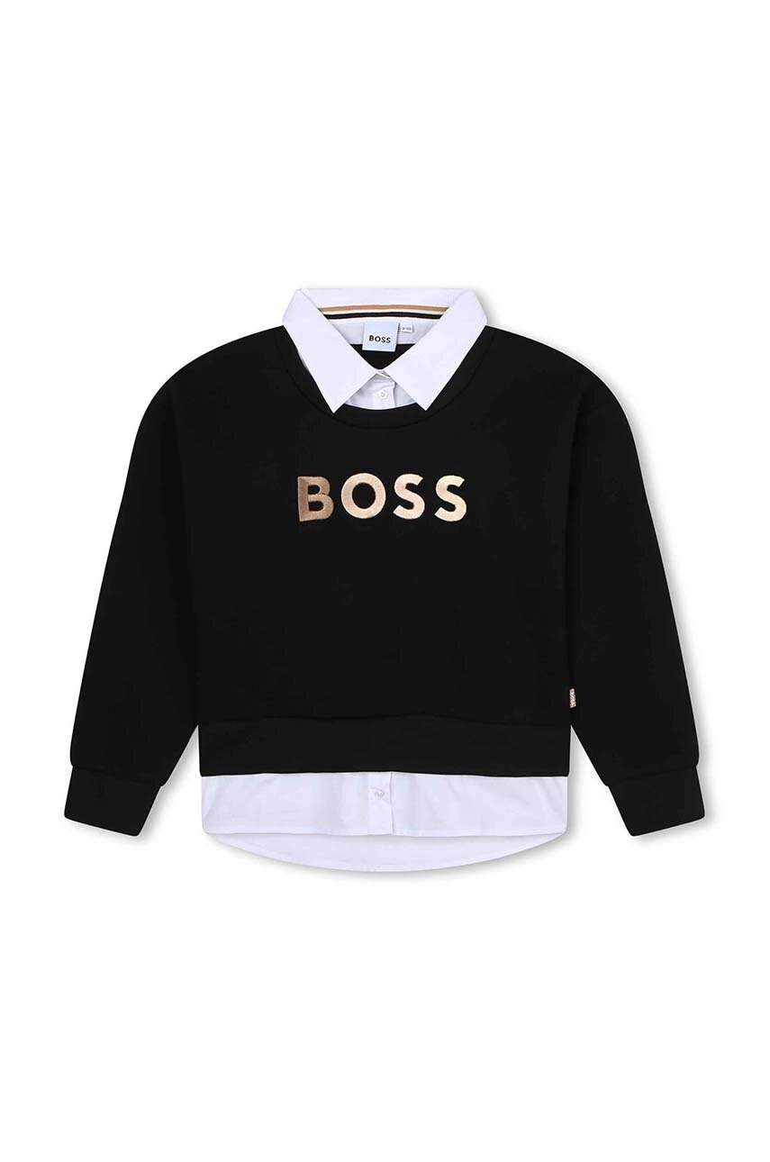

Детски суичър BOSS в черно с апликация, Черен