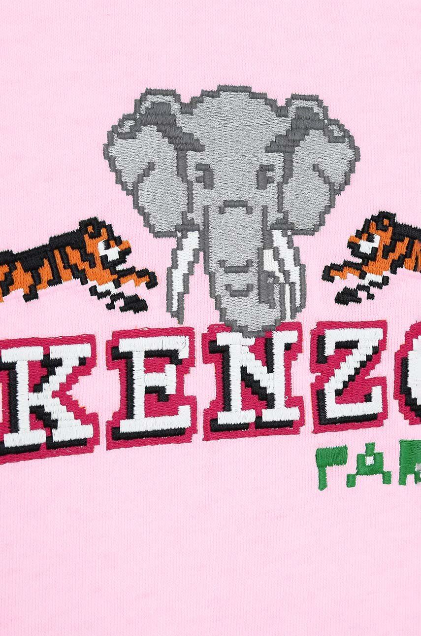 Kenzo Kids Hanorac De Bumbac Pentru Copii Culoarea Roz, Cu Glugă, Cu Imprimeu