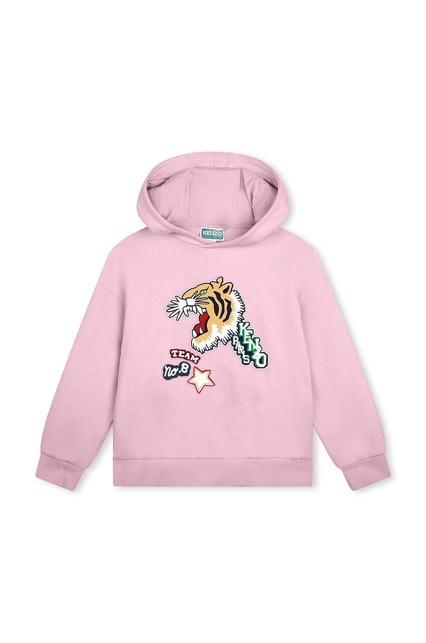 E-shop Dětská bavlněná mikina Kenzo Kids růžová barva, s kapucí, s potiskem