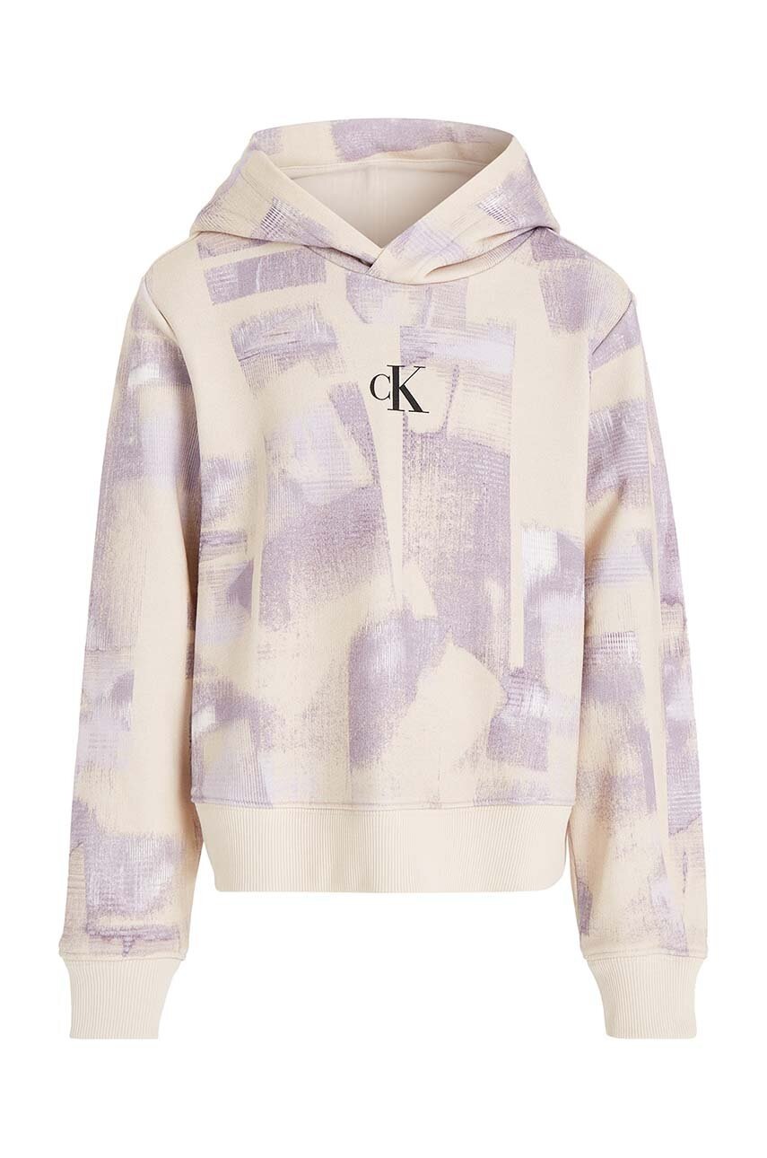 Детская кофта Calvin Klein Jeans цвет фиолетовый с капюшоном узор