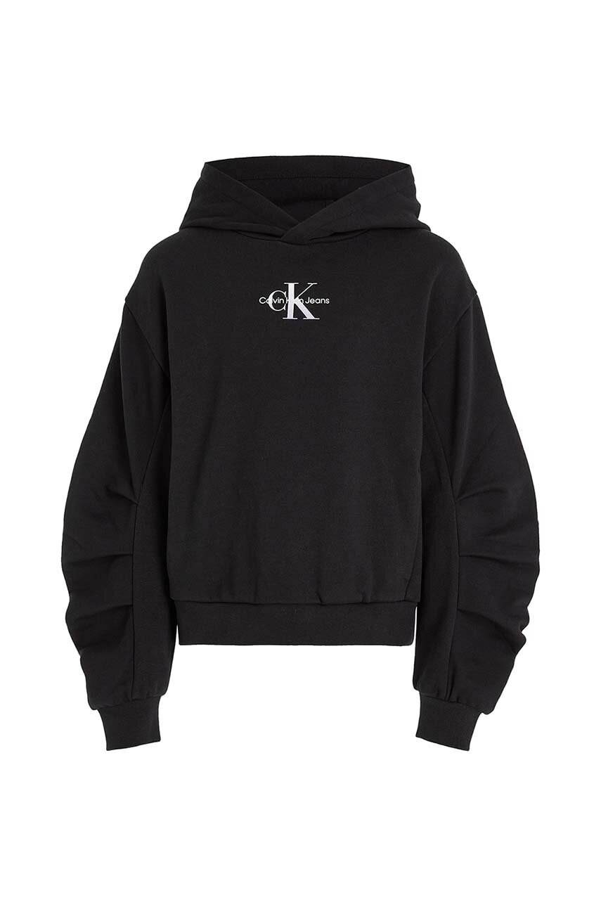Детская хлопковая кофта Calvin Klein Jeans цвет чёрный с капюшоном однотонная
