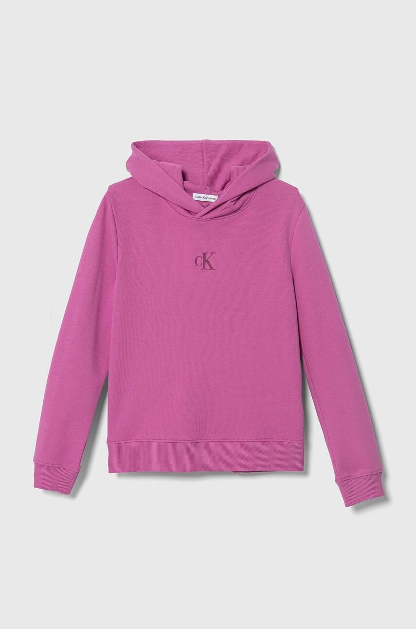 

Детски суичър Calvin Klein Jeans в лилаво с качулка с апликация, Виолетов