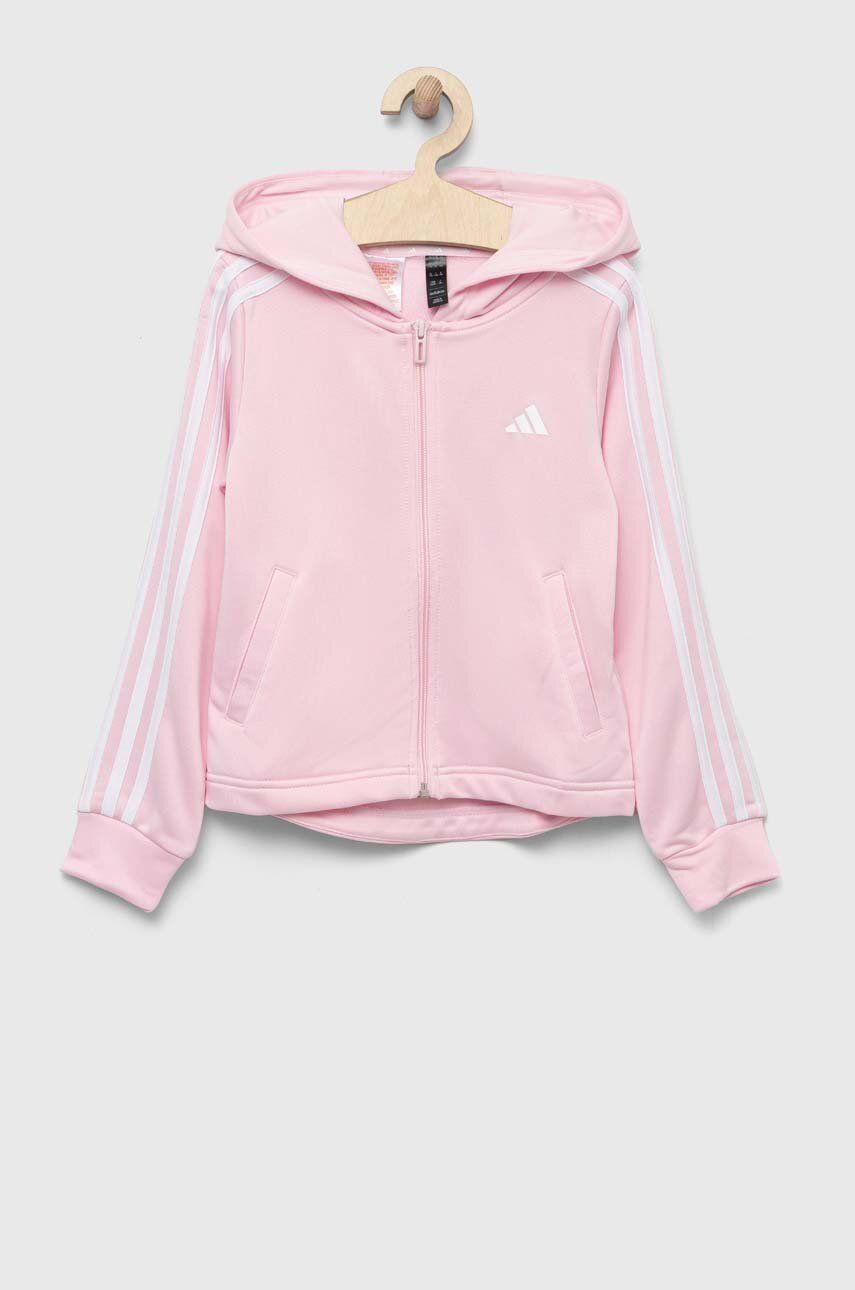 Dětská mikina adidas růžová barva, s kapucí, s aplikací - růžová -  100 % Polyester