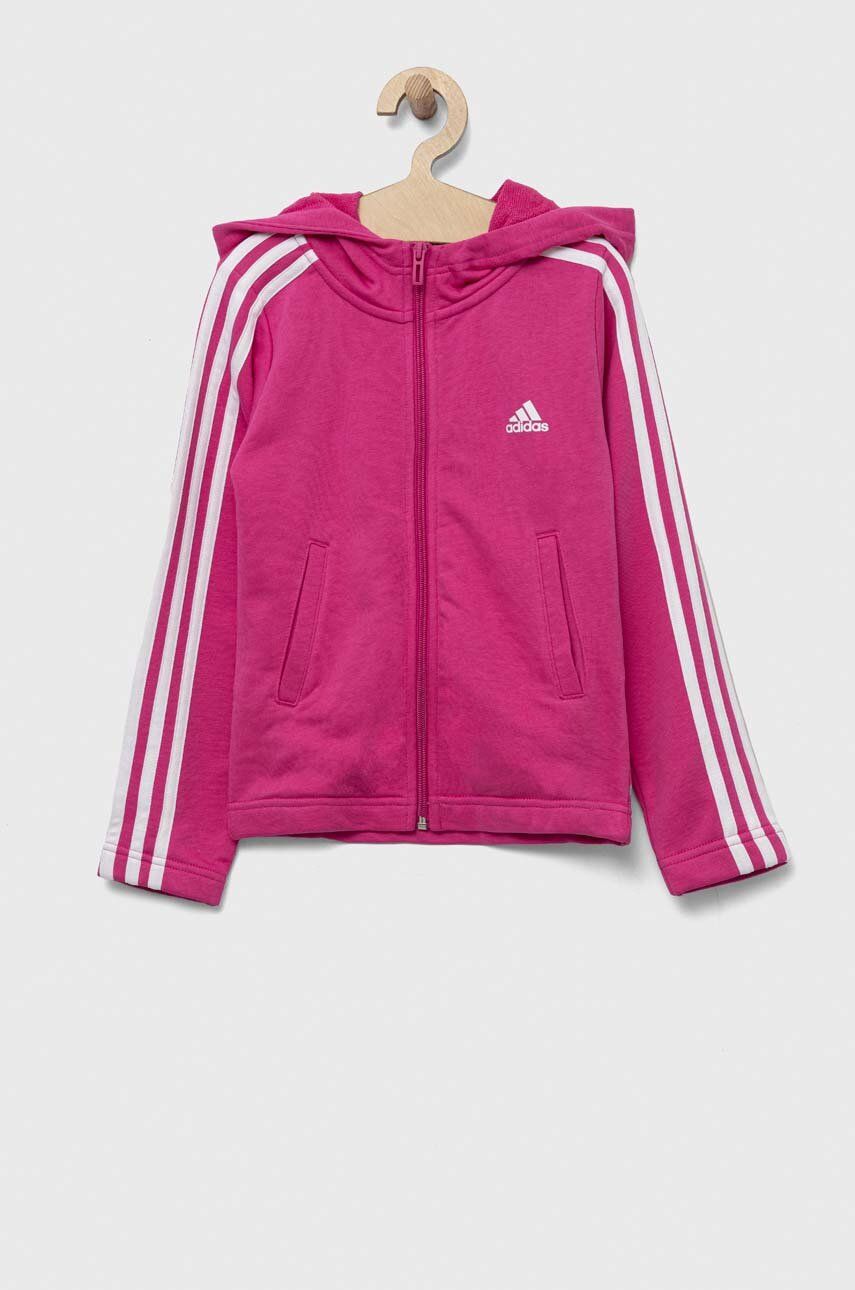 Levně Dětská mikina adidas růžová barva, s kapucí, s aplikací