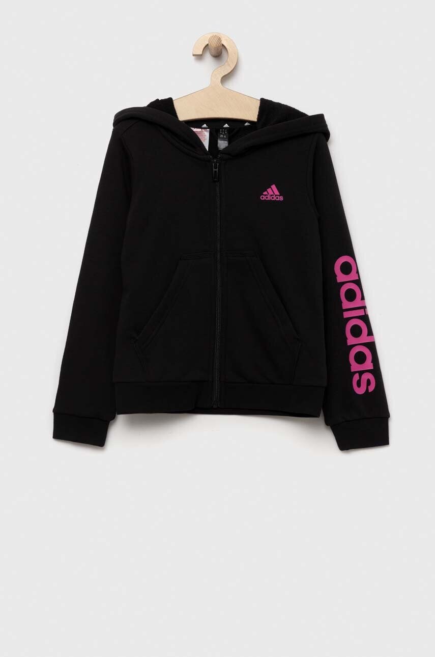 

Дитяча кофта adidas колір чорний з капюшоном з принтом