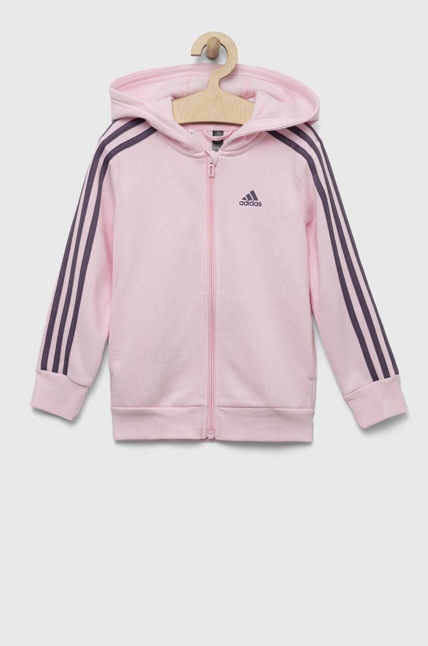 

Дитяча кофта adidas колір рожевий з капюшоном з аплікацією