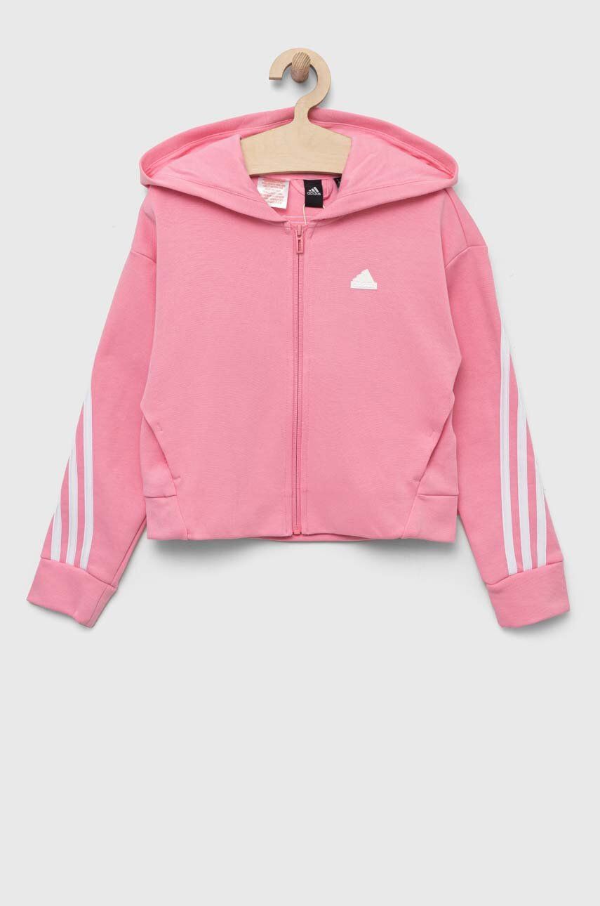 Adidas Bluza Copii Culoarea Roz, Cu Glugă, Cu Imprimeu