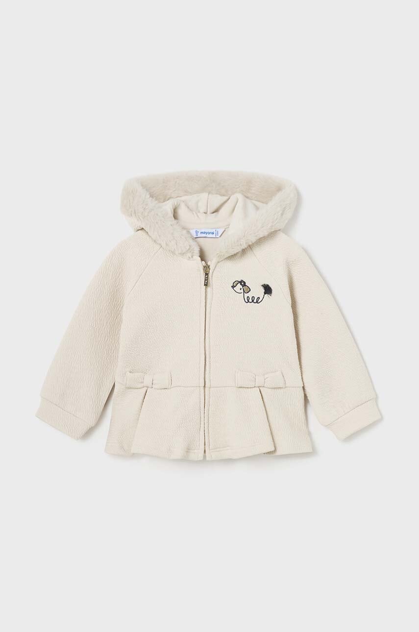 Детская кофта Mayoral цвет бежевый с капюшоном с принтом Детская кофта Mayoral цвет бежевый с капюшоном с принтом