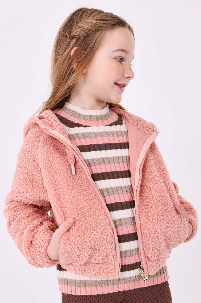 Dětská mikina Mayoral růžová barva, s kapucí, hladká - růžová -  60 % Bavlna