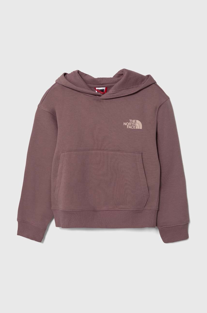 Levně Dětská mikina The North Face G VERTICAL LINE HOODIE fialová barva, s kapucí, s potiskem