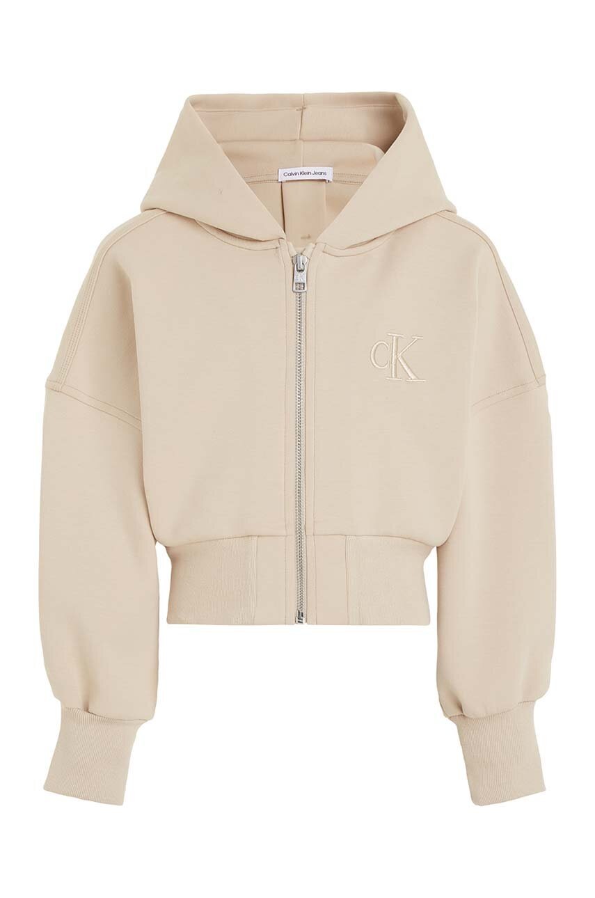 Детская кофта Calvin Klein Jeans цвет бежевый с капюшоном однотонная