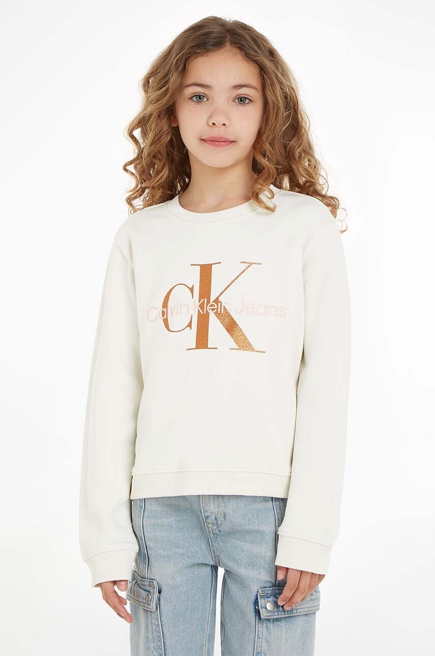 

Детски суичър Calvin Klein Jeans в бежово с принт, Бежов