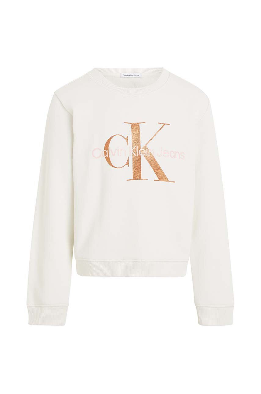 Dětská mikina Calvin Klein Jeans béžová barva, s potiskem - béžová - 86 % Bavlna
