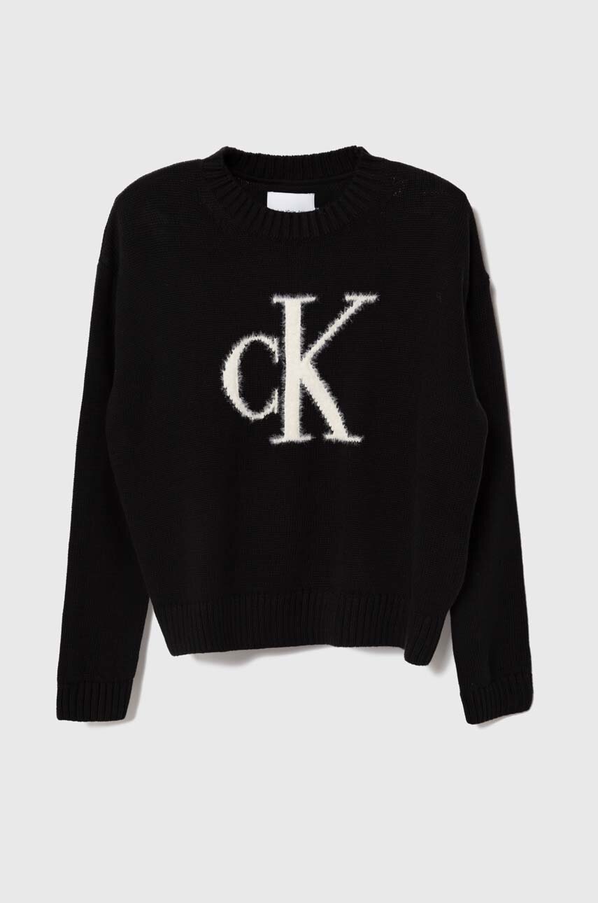 

Детски памучен пуловер Calvin Klein Jeans в черно, Черен