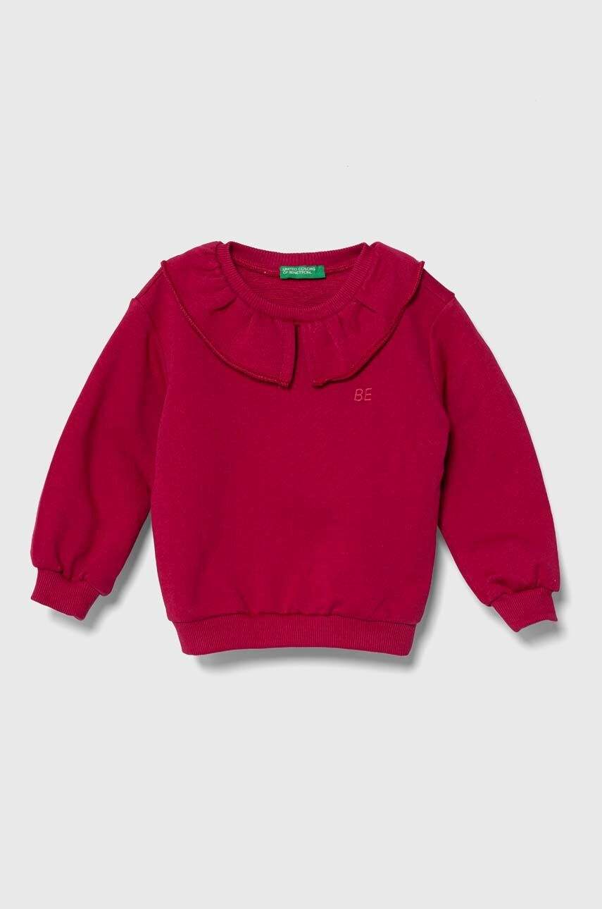 Dětská bavlněná mikina United Colors of Benetton růžová barva, hladká - růžová -  100 % Bavlna