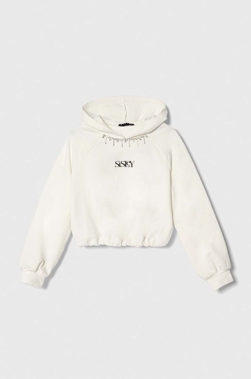 Детская кофта Sisley цвет белый с капюшоном с принтом Детская кофта Sisley цвет белый с капюшоном с принтом