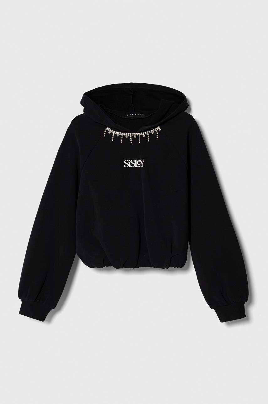 

Детская кофта Sisley цвет чёрный с капюшоном с принтом