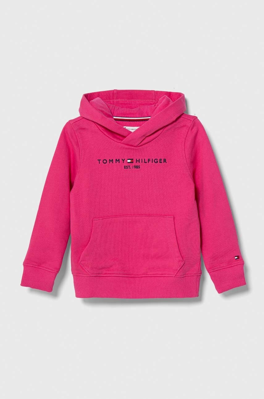 

Дитяча бавовняна кофта Tommy Hilfiger колір рожевий з капюшоном з аплікацією
