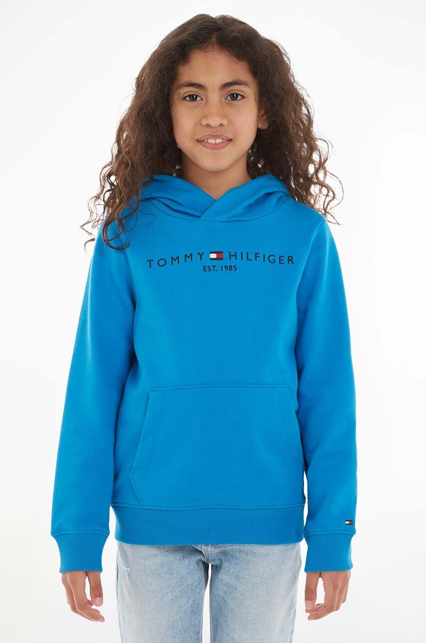 

Детски памучен суичър Tommy Hilfiger в синьо с качулка с апликация, Син