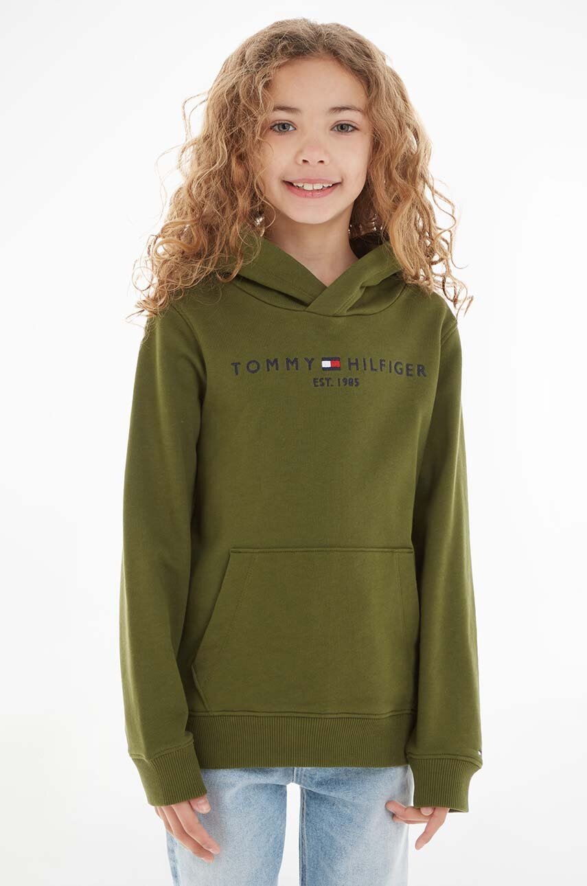 

Детски памучен суичър Tommy Hilfiger в зелено с качулка с апликация, Зелен