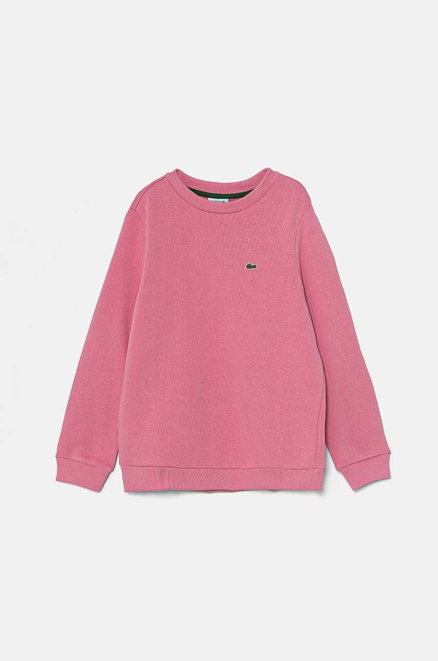 

Детски суичър Lacoste в розово с изчистен дизайн, Розов
