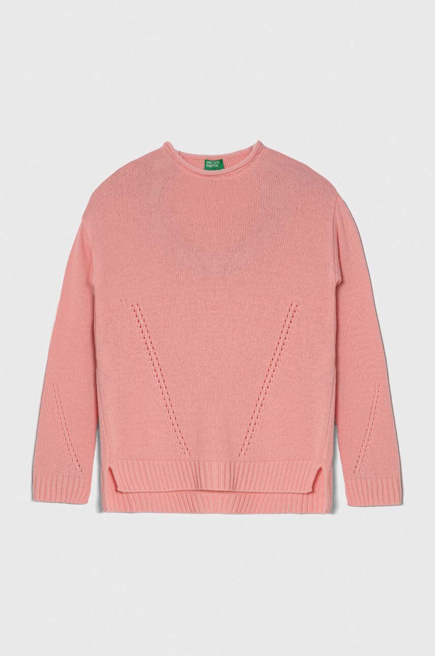 Dětský vlněný svetr United Colors of Benetton růžová barva - růžová -  80 % Vlna