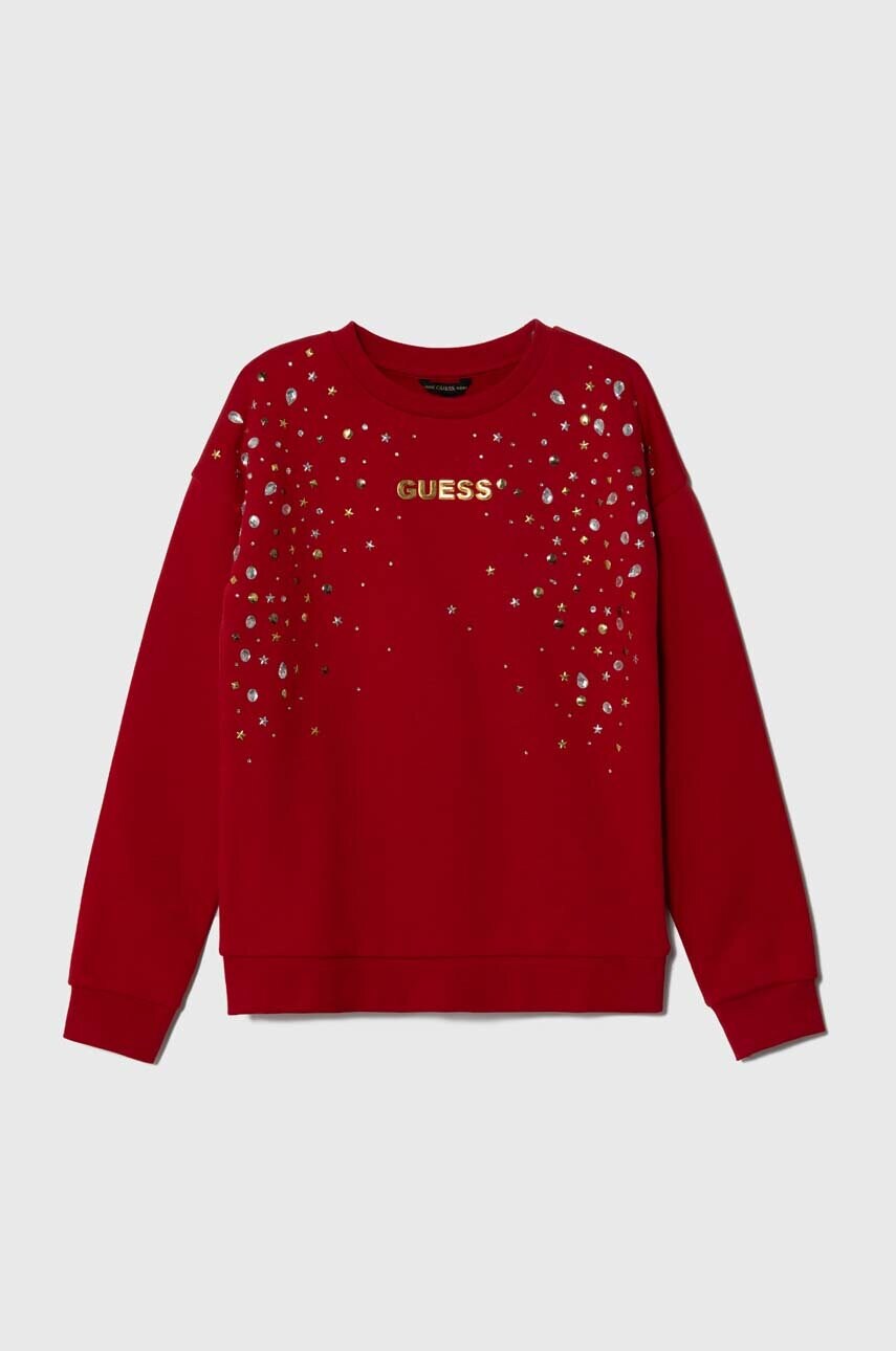 

Детская хлопковая кофта Guess цвет красный с аппликацией