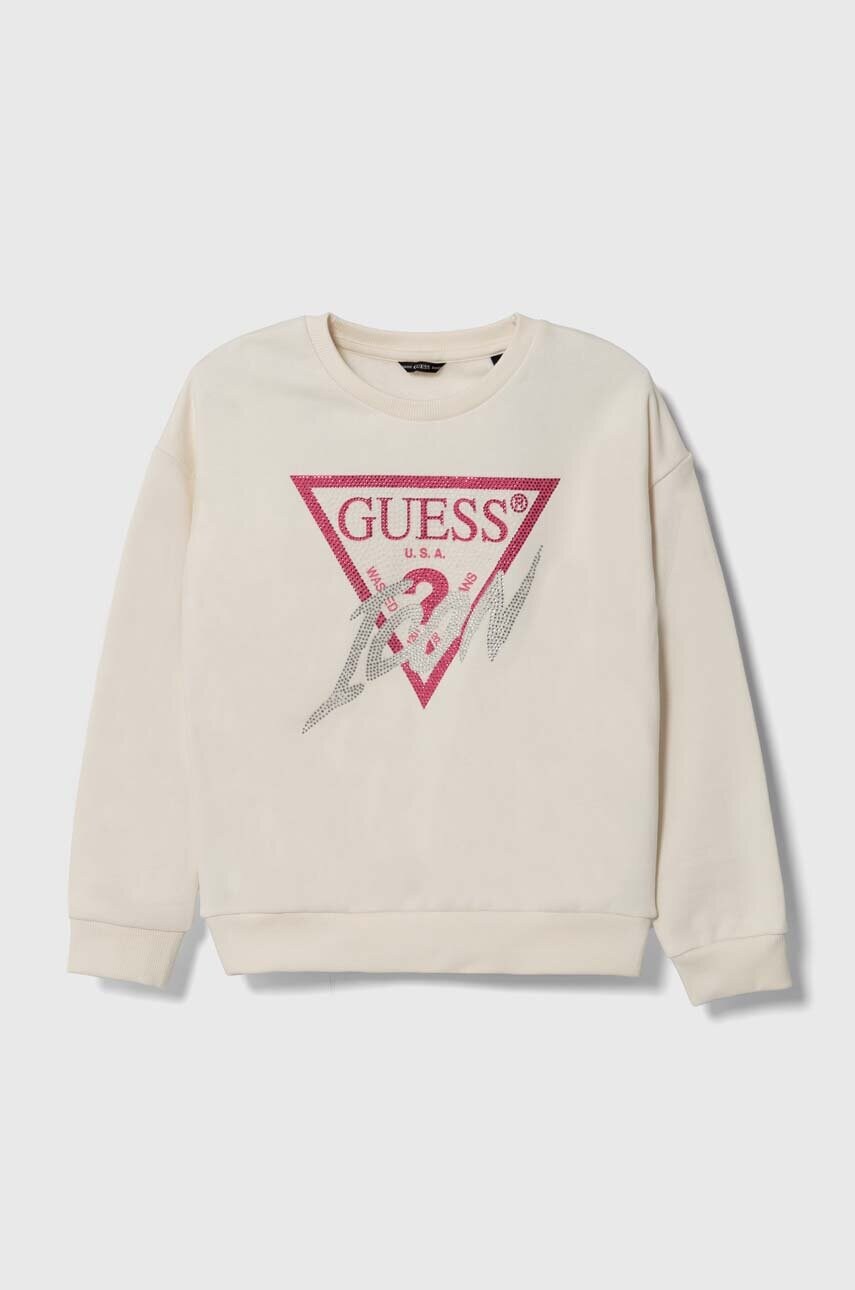 

Дитяча бавовняна кофта Guess колір бежевий з аплікацією