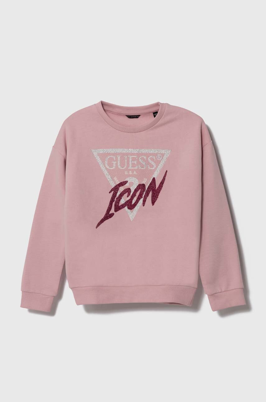 

Детская хлопковая кофта Guess цвет розовый с аппликацией