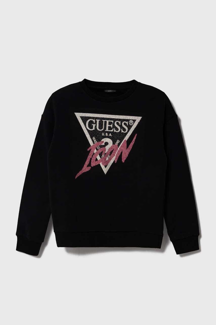 

Детская хлопковая кофта Guess цвет чёрный с аппликацией