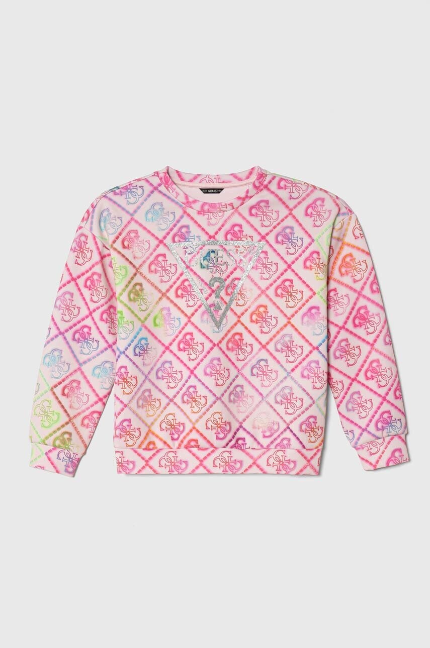 

Детски суичър Guess в розово с десен, Розов