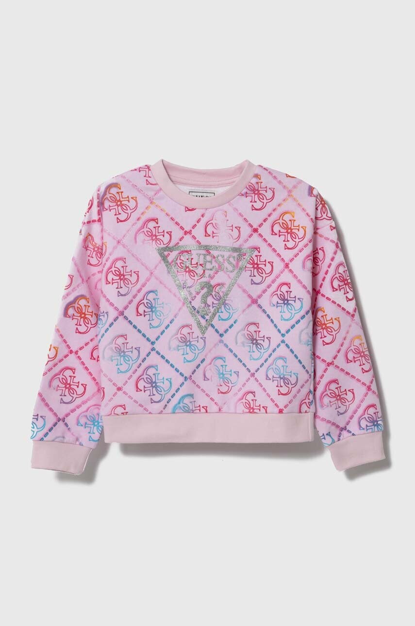 

Детски памучен суичър Guess в розово с десен, Розов