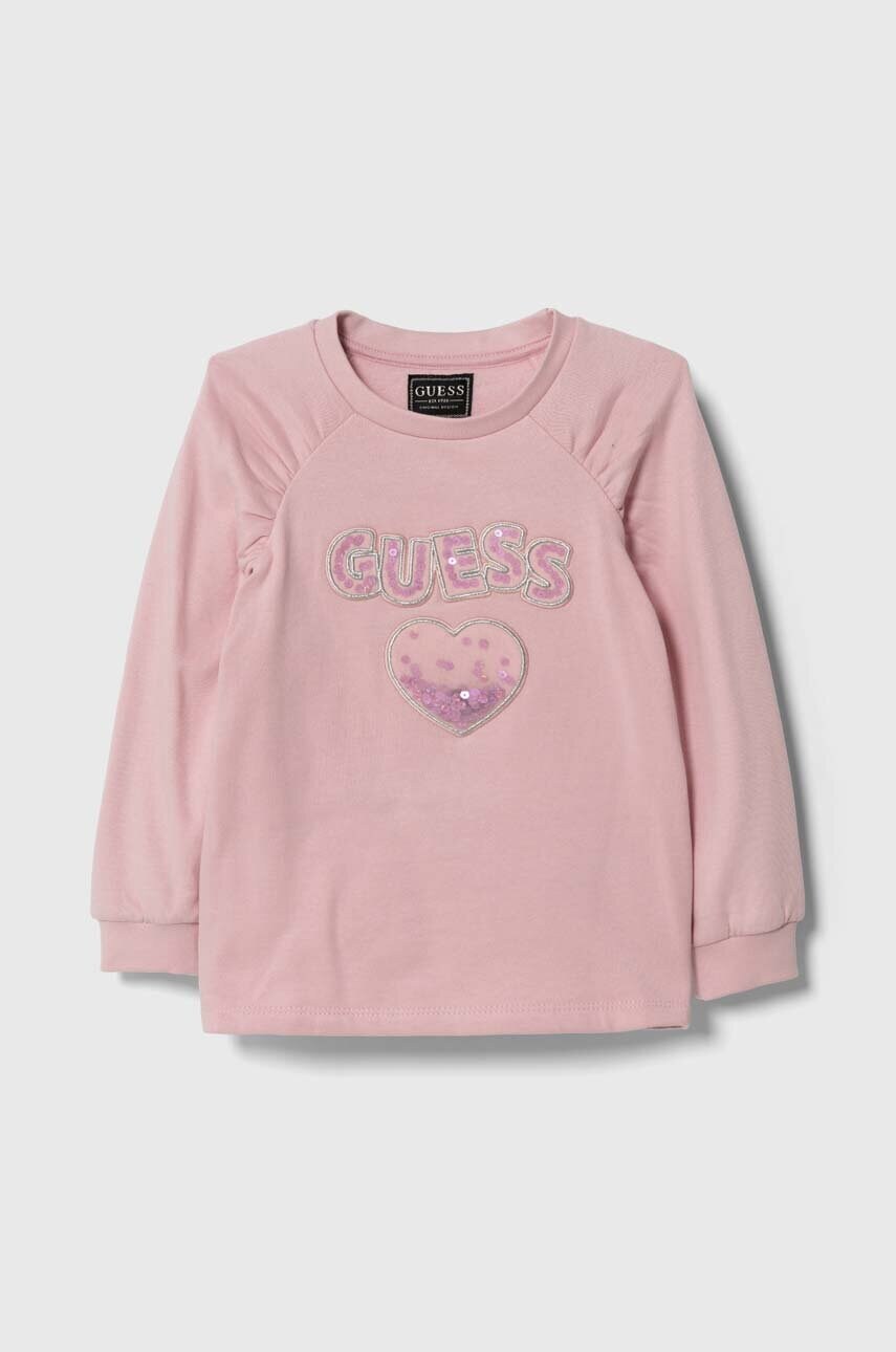 

Детская хлопковая кофта Guess цвет розовый с аппликацией