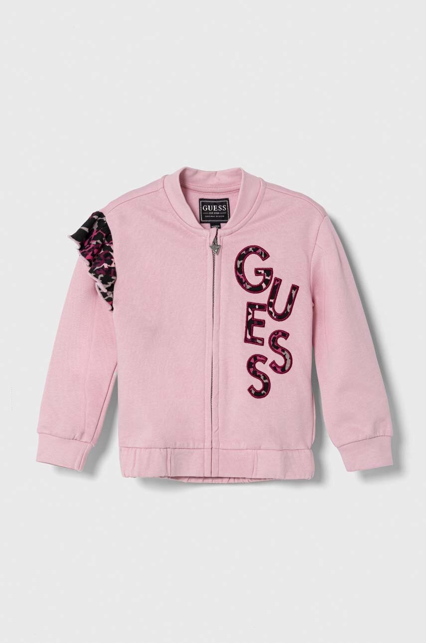 

Дитяча бавовняна кофта Guess колір рожевий з принтом