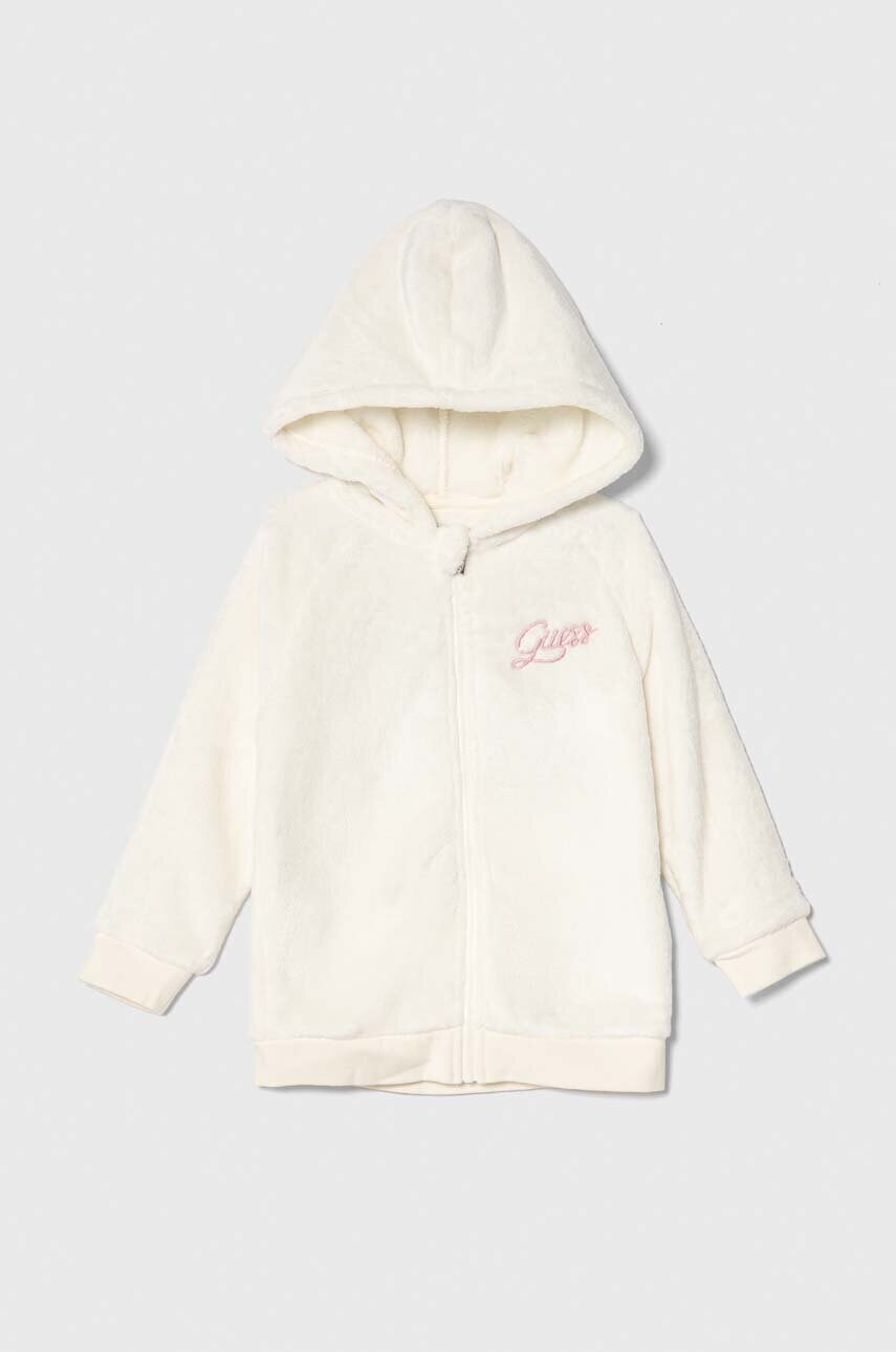 Детская кофта Guess цвет бежевый с капюшоном с аппликацией Детская кофта Guess цвет бежевый с капюшоном с аппликацией