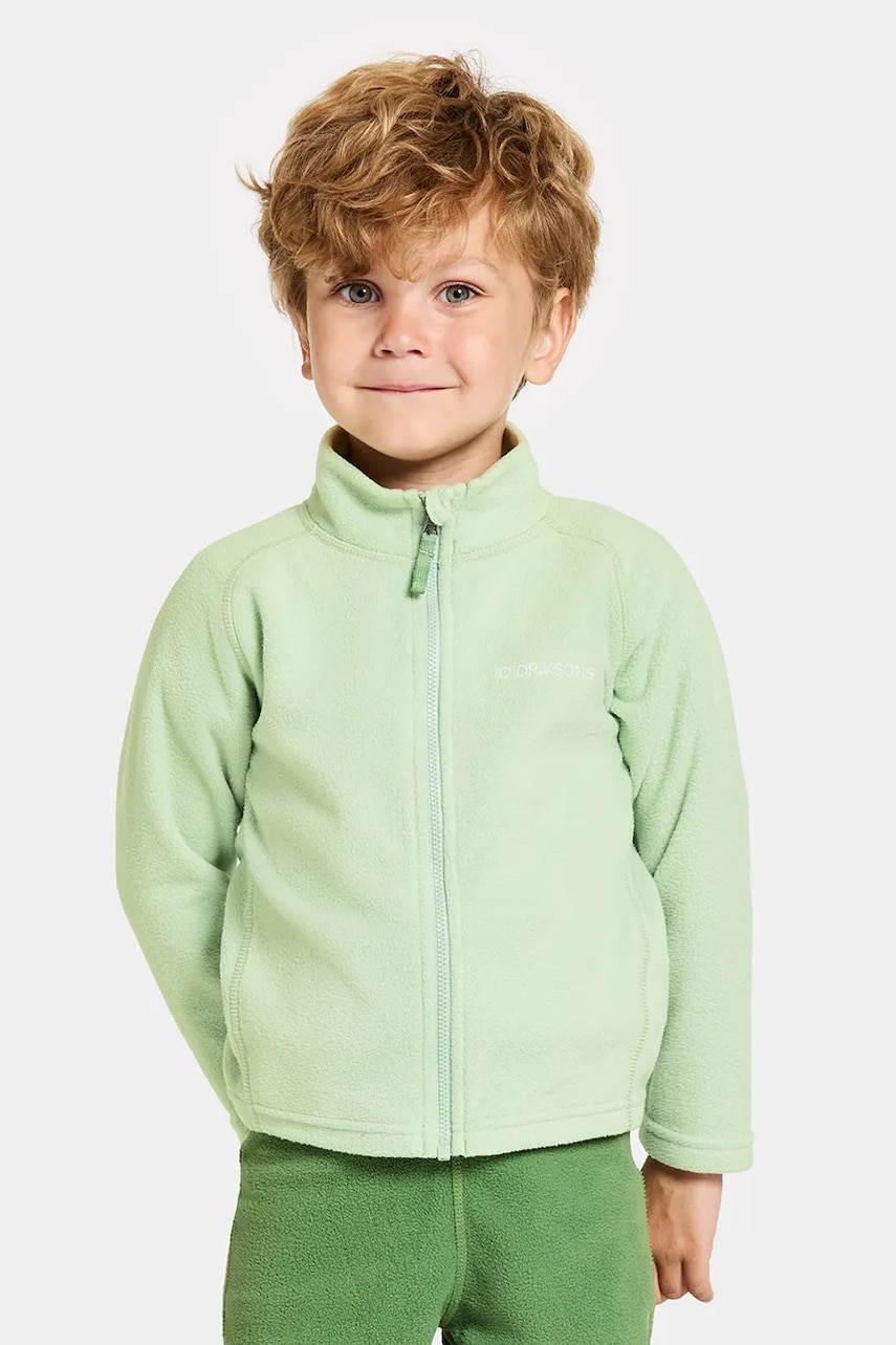 Didriksons bluza copii MONTE KIDS FULLZIP culoarea verde, neted Didriksons bluza copii MONTE KIDS FULLZIP culoarea verde, neted