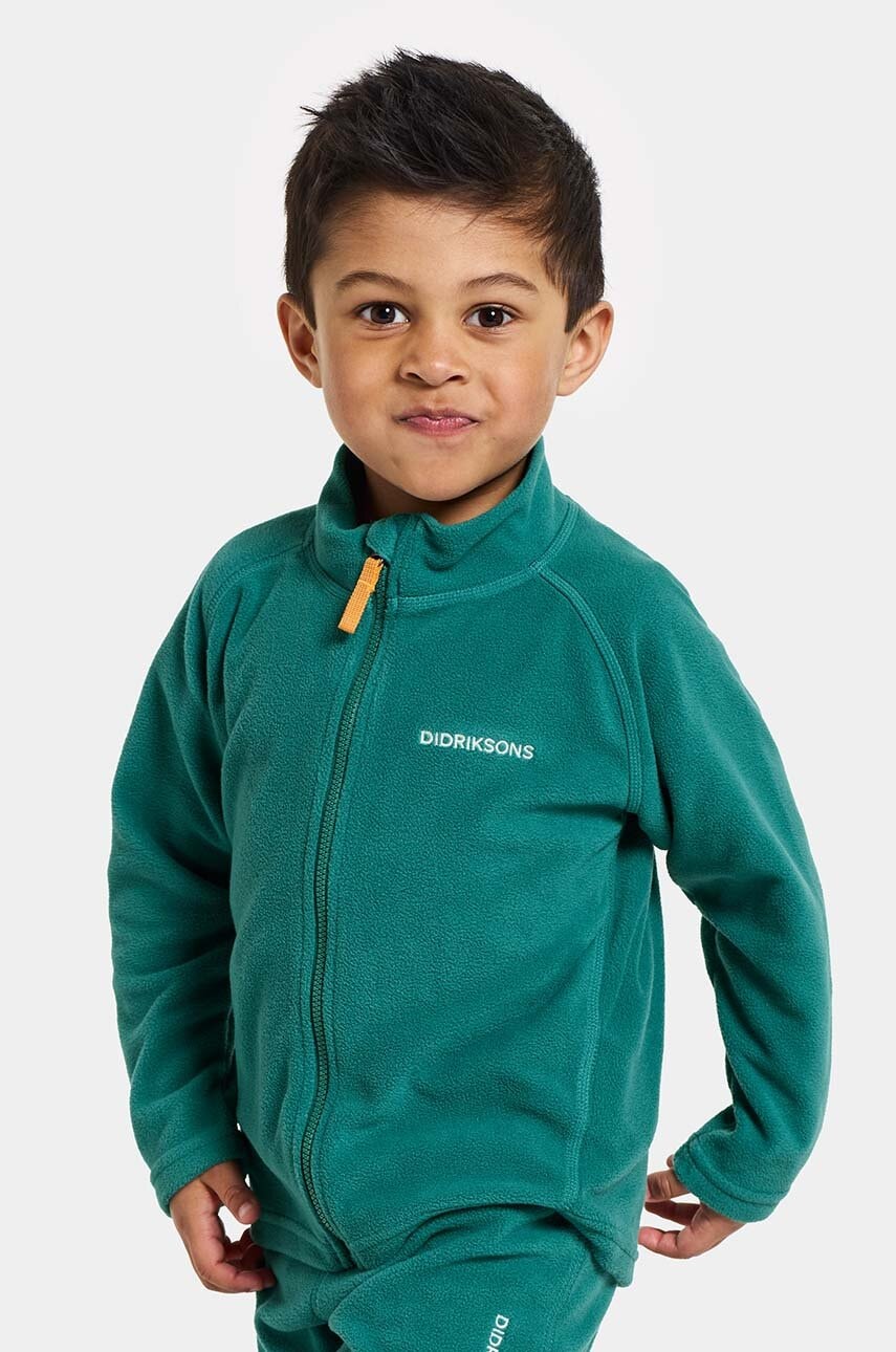 Didriksons bluza copii MONTE KIDS FULLZIP culoarea verde, neted