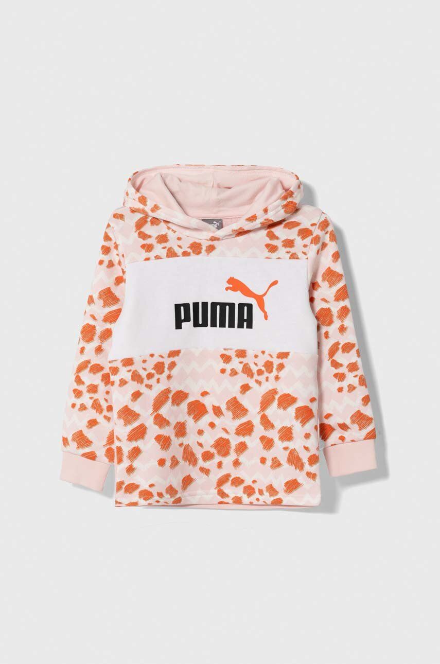 Puma bluza copii ESS MIX MTCH Hoodie TR culoarea roz, cu glugă, modelator