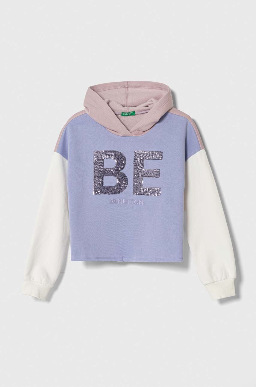 

Детски суичър United Colors of Benetton в лилаво с качулка с десен, Виолетов