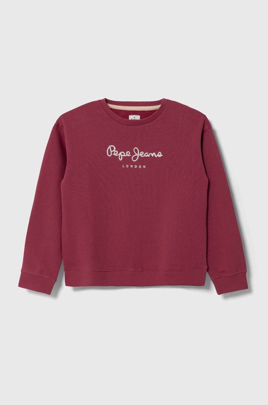 Pepe Jeans hanorac de bumbac pentru copii culoarea bordo, cu imprimeu