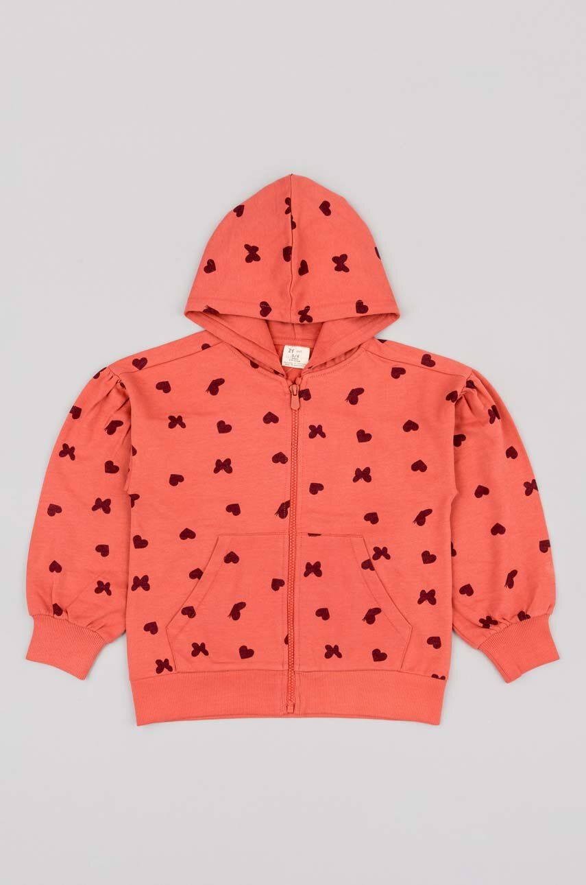 Dětská bavlněná mikina zippy růžová barva, s kapucí, vzorovaná - růžová - 100 % Bavlna