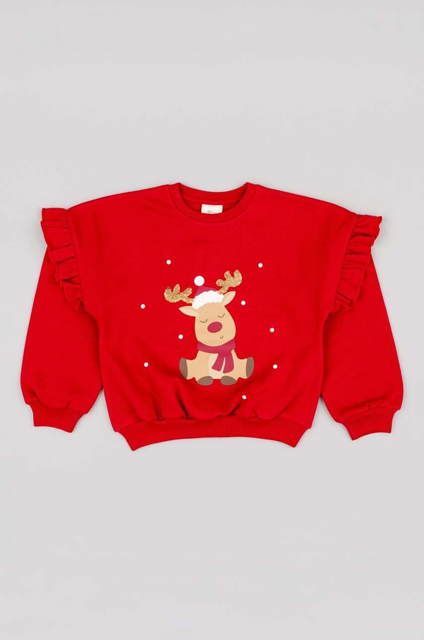 E-shop Dětská bavlněná mikina zippy červená barva, s potiskem
