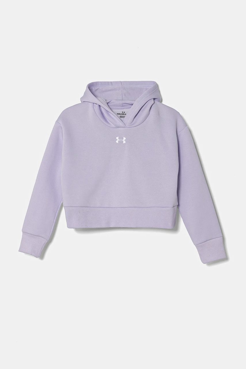Under Armour bluza copii UA Rival Fleece Crop culoarea violet, cu glugă, melanj Under Armour bluza copii UA Rival Fleece Crop culoarea violet, cu glugă, melanj