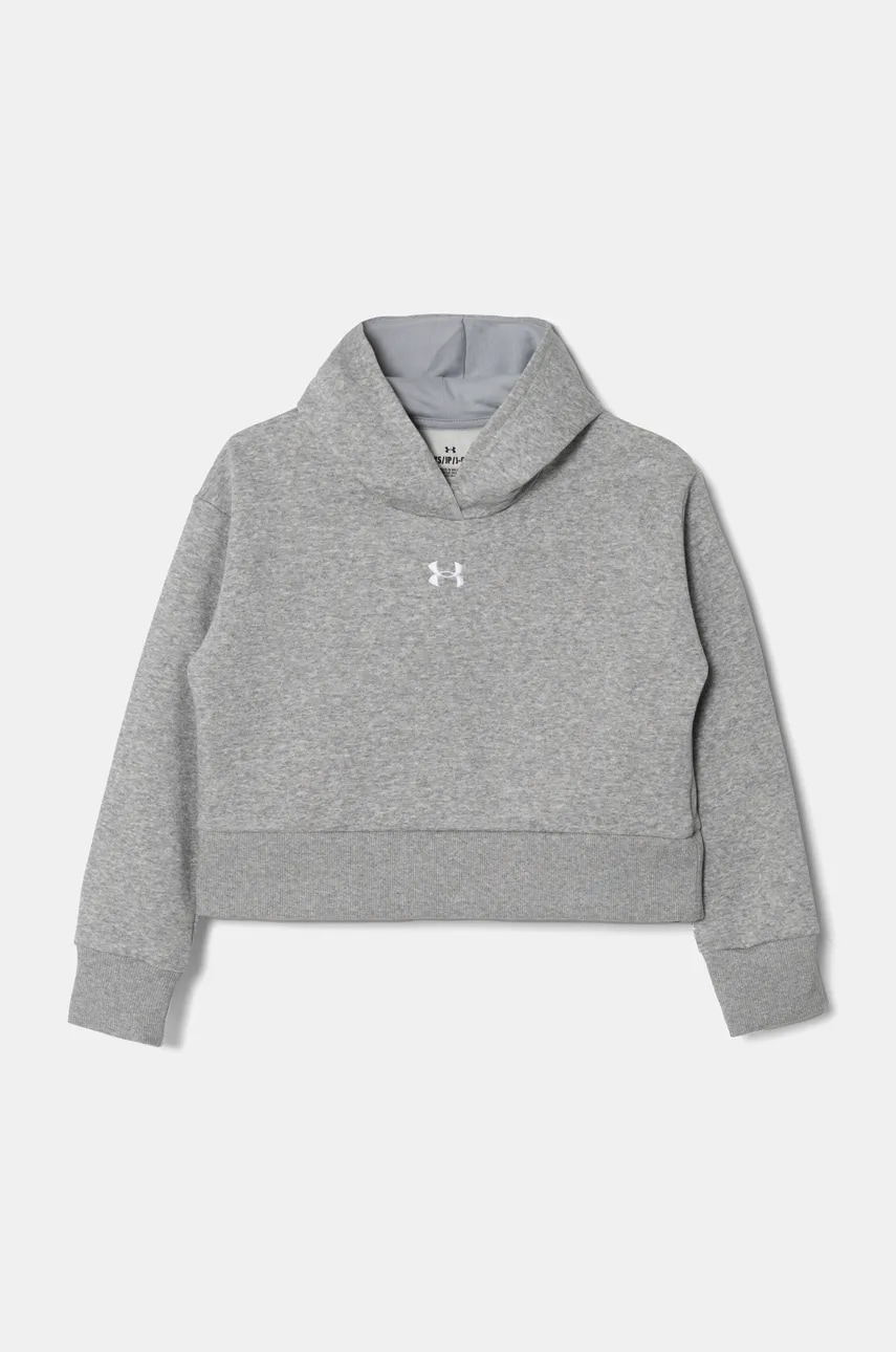 Under Armour bluza copii UA Rival Fleece Crop culoarea gri, cu glugă, melanj Under Armour bluza copii UA Rival Fleece Crop culoarea gri, cu glugă, melanj