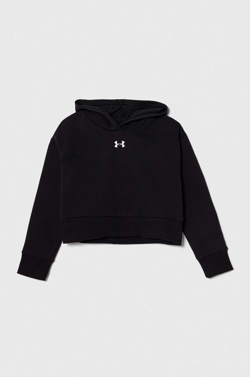 Levně Dětská mikina Under Armour UA Rival Fleece Crop černá barva, s kapucí, s aplikací