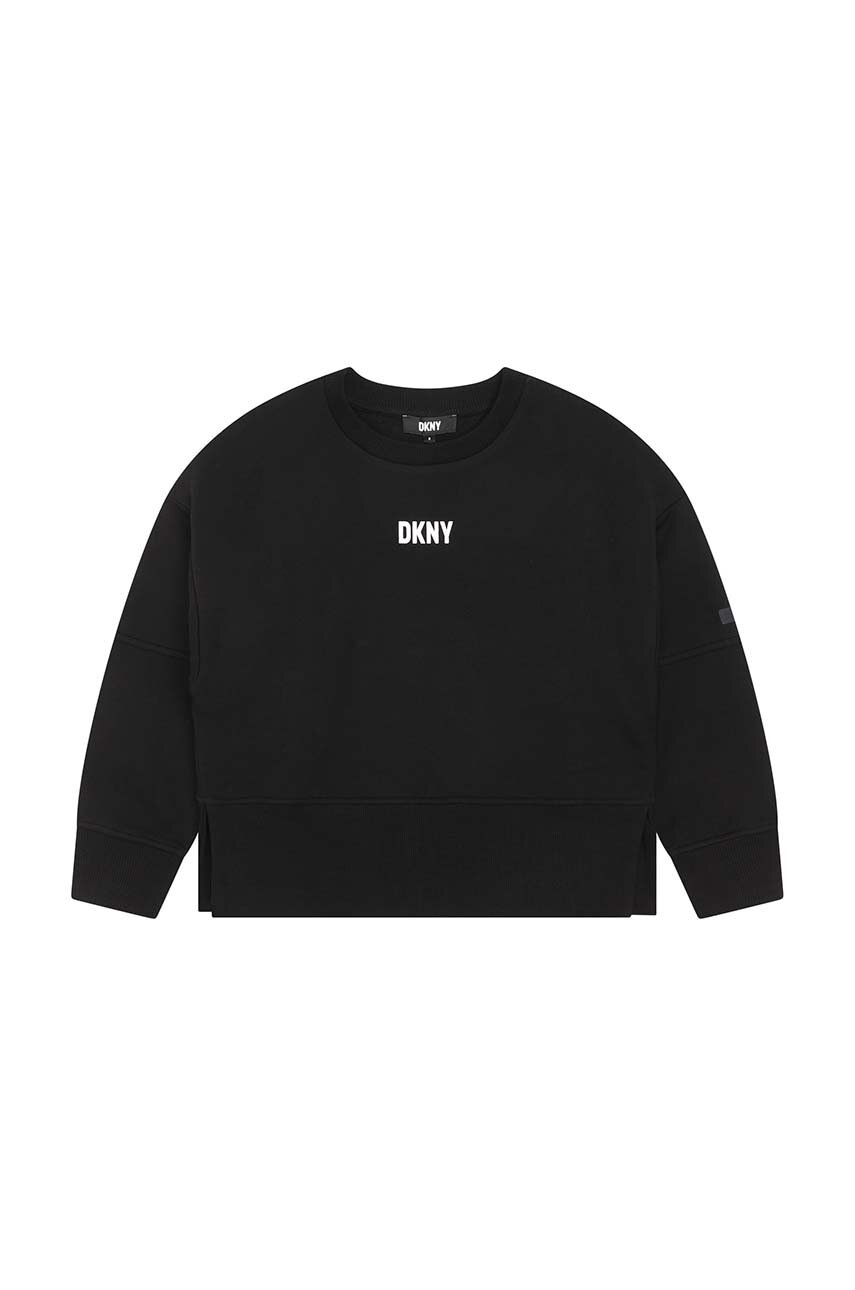 Dkny hanorac de bumbac pentru copii culoarea negru, cu imprimeu