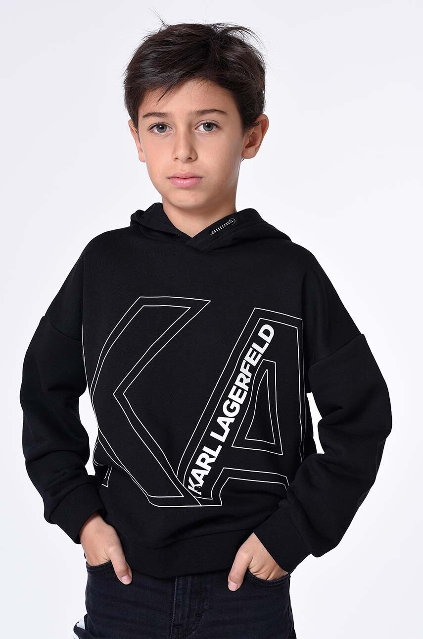 

Дитяча кофта Karl Lagerfeld колір чорний з капюшоном з принтом