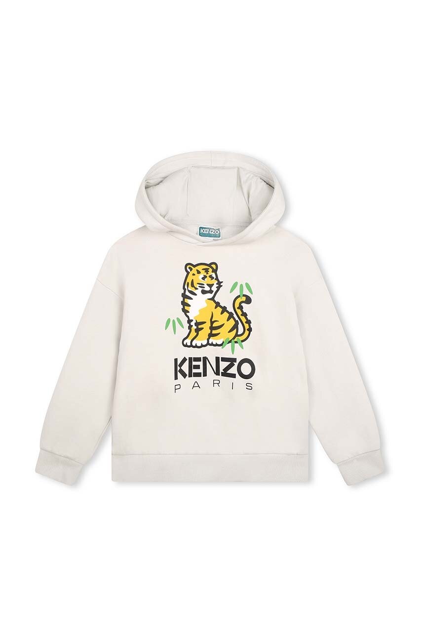 

Дитяча бавовняна кофта Kenzo Kids колір бежевий з капюшоном з принтом