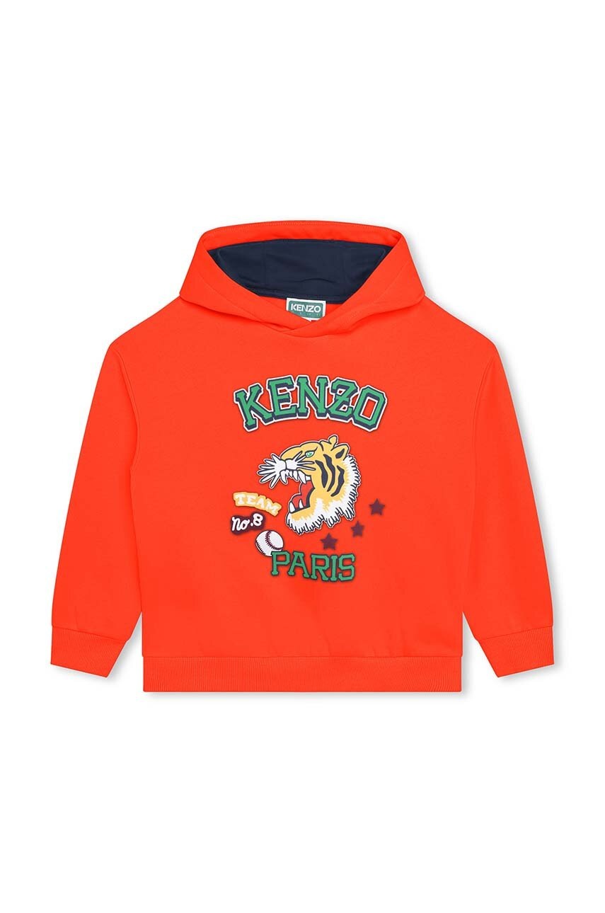 Дитяча кофта Kenzo Kids колір помаранчевий з капюшоном з принтом Дитяча кофта Kenzo Kids колір помаранчевий з капюшоном з принтом