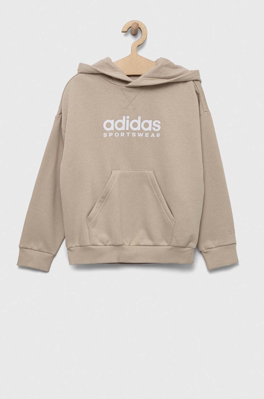 

Дитяча кофта adidas колір бежевий з капюшоном з принтом